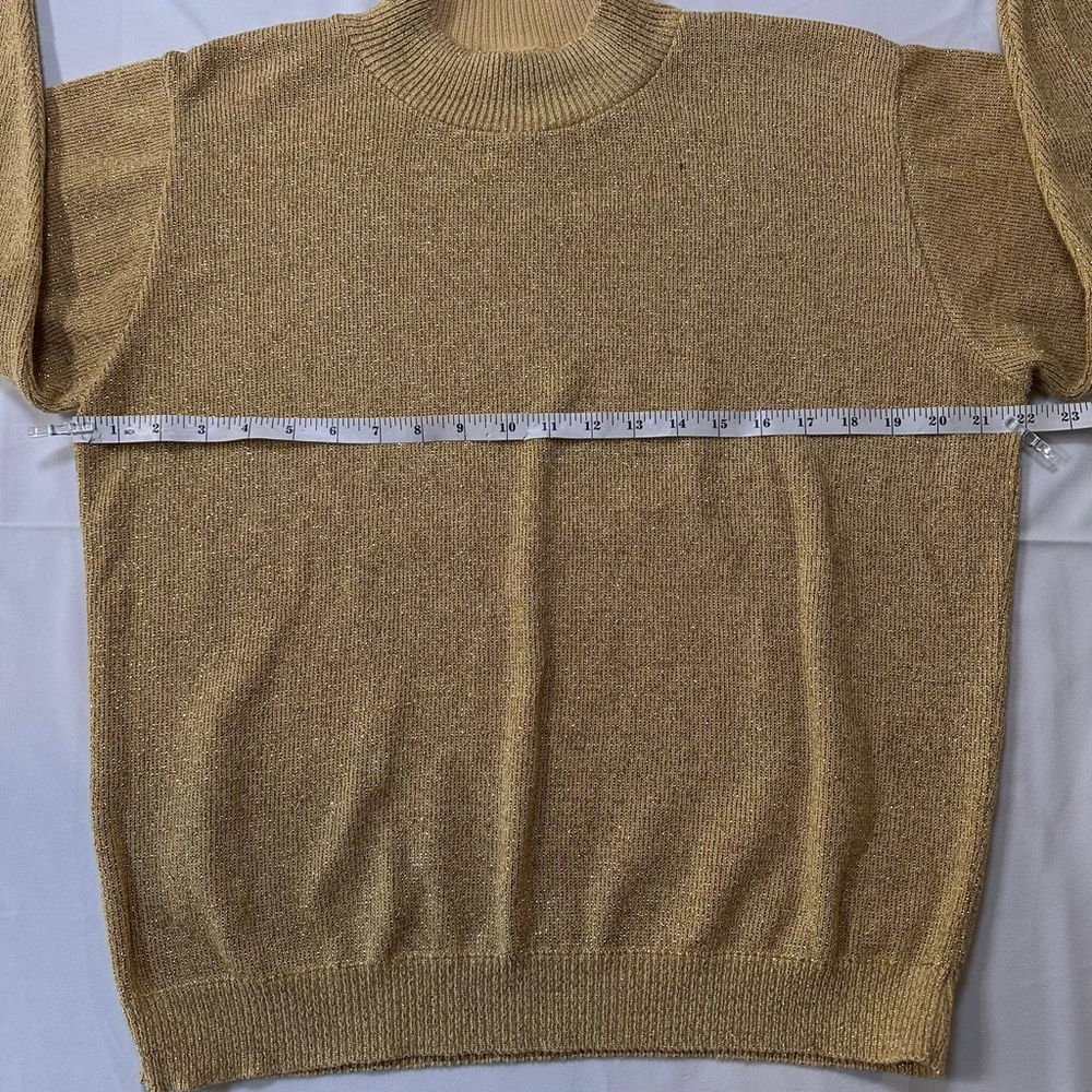 Alfred Dunner | Late 80s Gold Metallic Mock Neck Sweater | USA Made Vintage - L - Picture 5 of 10